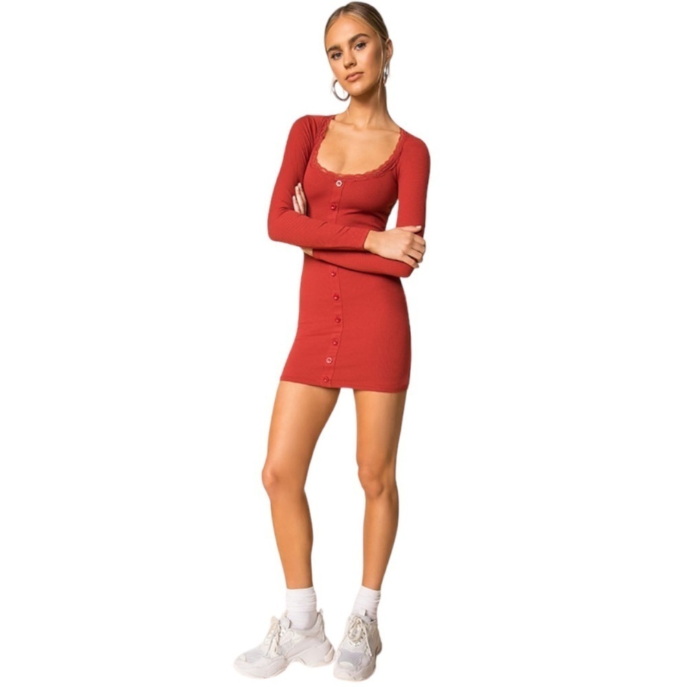 Superdown Dress Amalia Long Sleeve Button Front Dress Rust Red Size XS Revolve